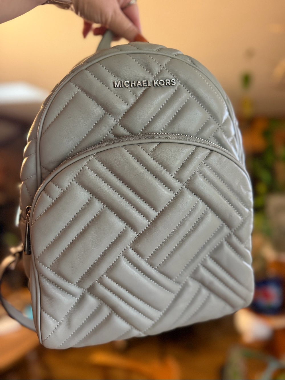 Michael Kors Abbey Medium Quilted Leather Backpack Gray